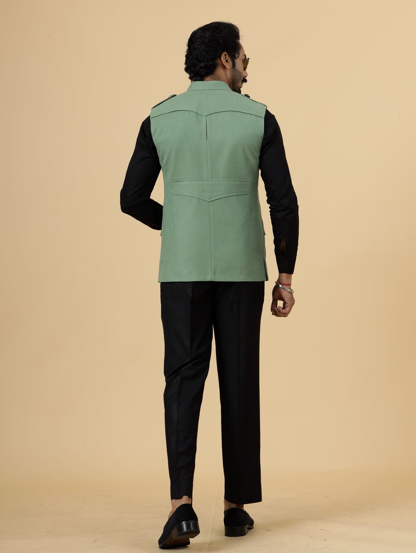 Pastel Green Tweed Semi-Hunting Rajputana Jacket