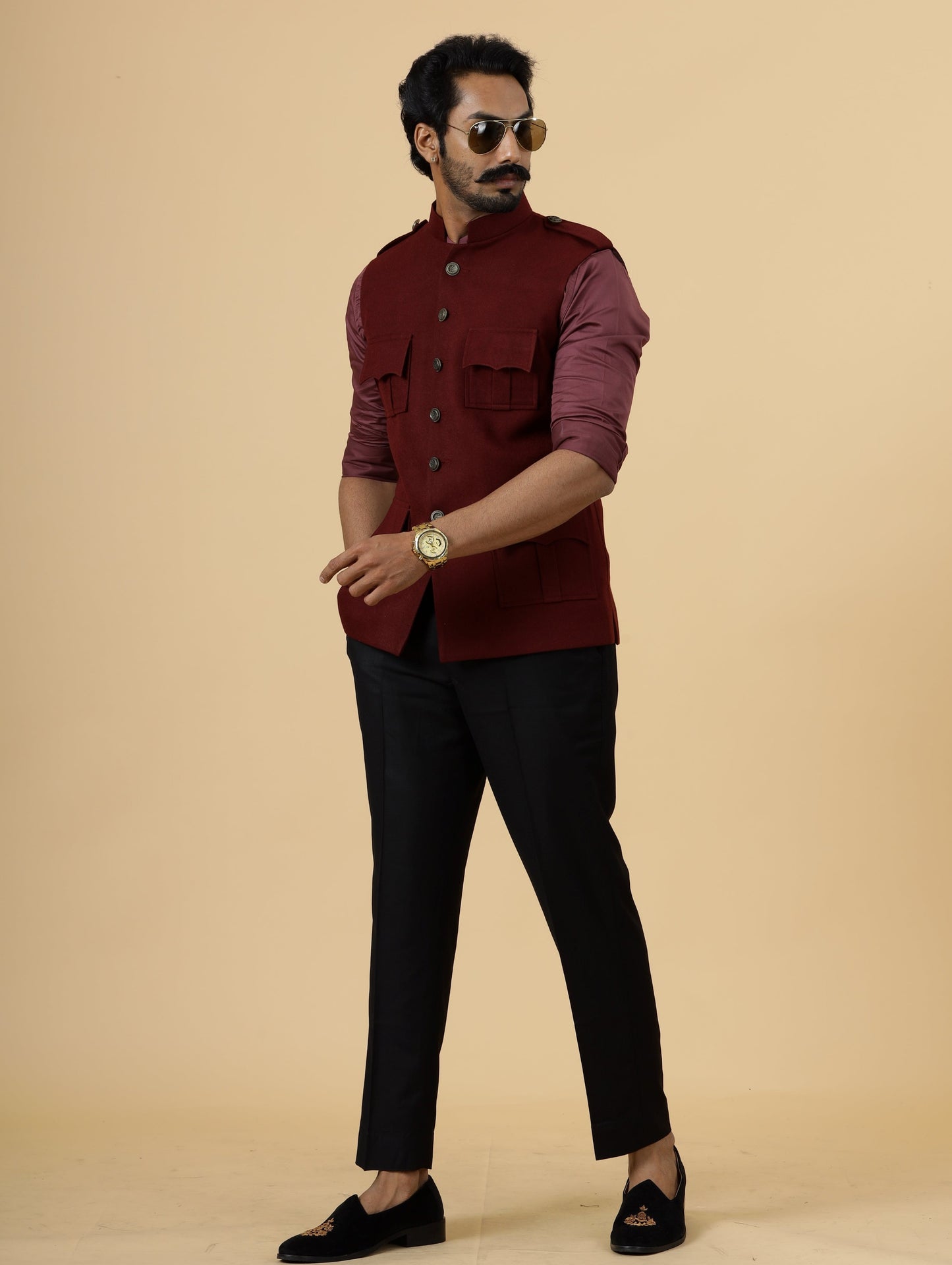 Maroon Tweed Semi-Hunting Rajputana Jacket