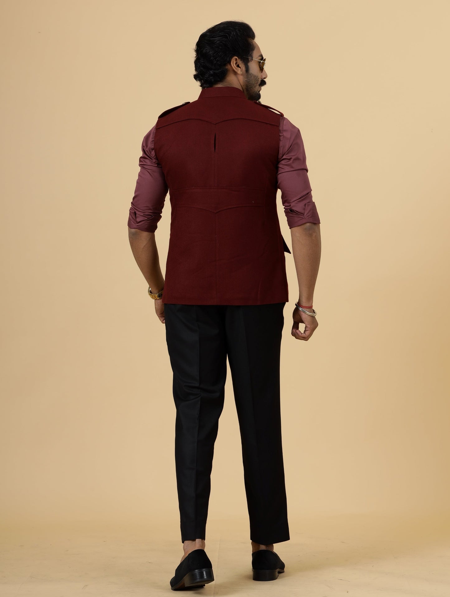 Maroon Tweed Semi-Hunting Rajputana Jacket