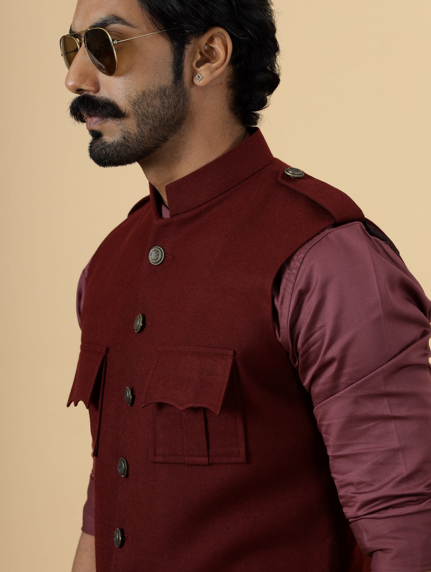 Maroon Tweed Semi-Hunting Rajputana Jacket