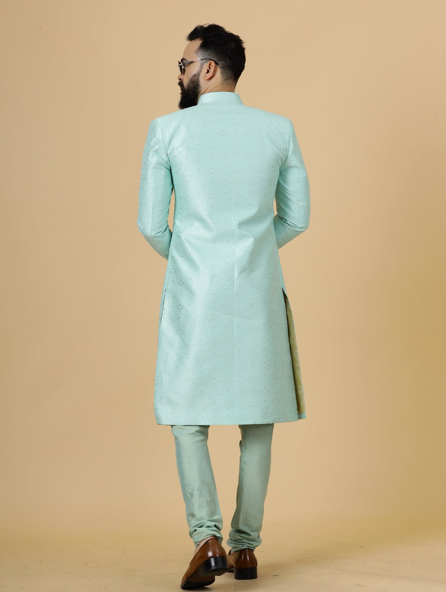 Regal Seafoam Banarasi Brocade Sherwani for Men | Father Son Combo | Perfect Groom Wear