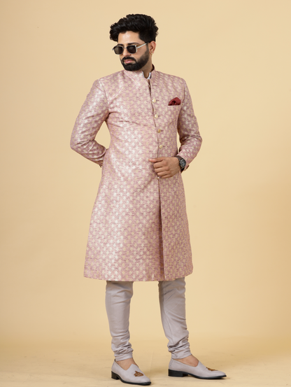 Stunning Rose Gold Banarasi Brocade Achkan for Men | Father Son Combo | Perfect for Grooms