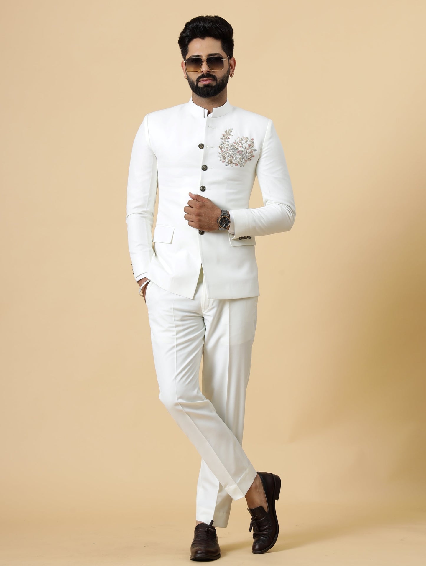 Alluring White Aari Embroidered Jodhpuri Suit for Men