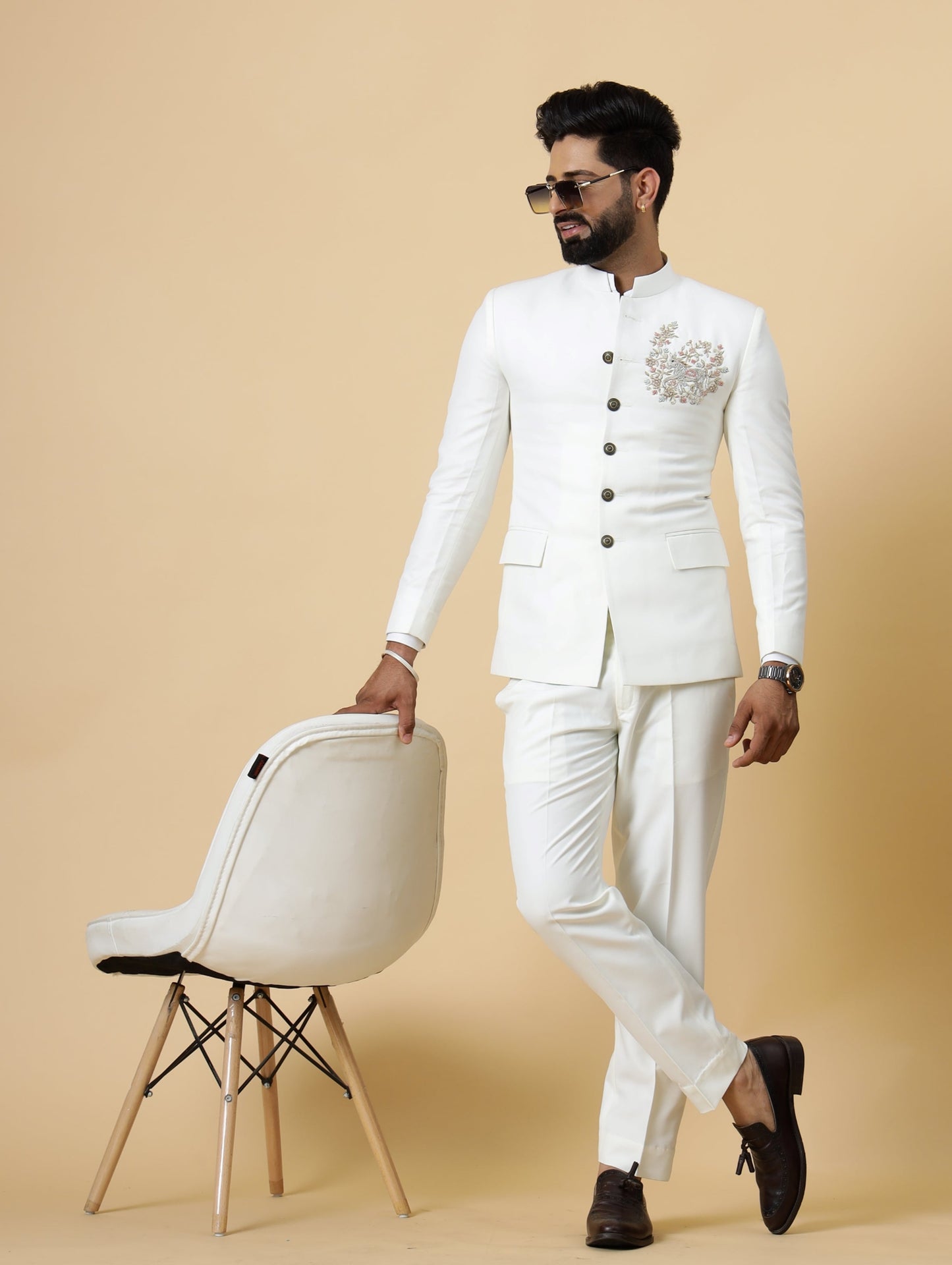 Alluring White Aari Embroidered Jodhpuri Suit for Men