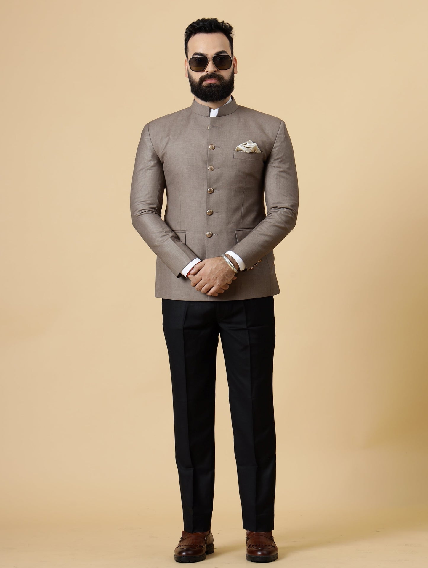 Mink Brown Jodhpuri Blazer with Black Trouser| Perfect for Wedding and Casual wear|