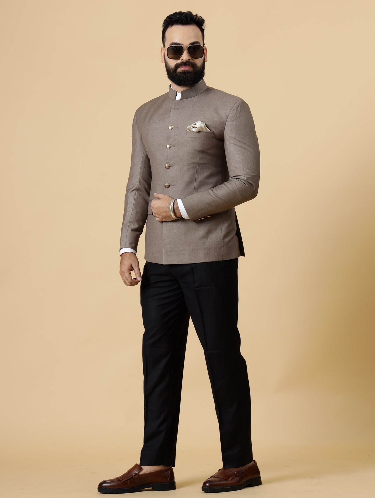 Mink Brown Jodhpuri Blazer with Black Trouser| Perfect for Wedding and Casual wear|