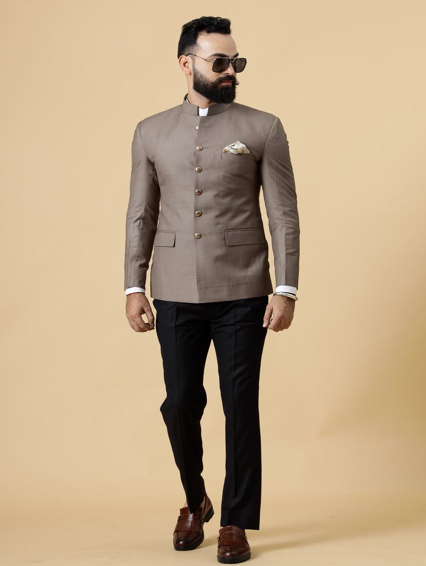 Mink Brown Jodhpuri Blazer with Black Trouser| Perfect for Wedding and Casual wear|