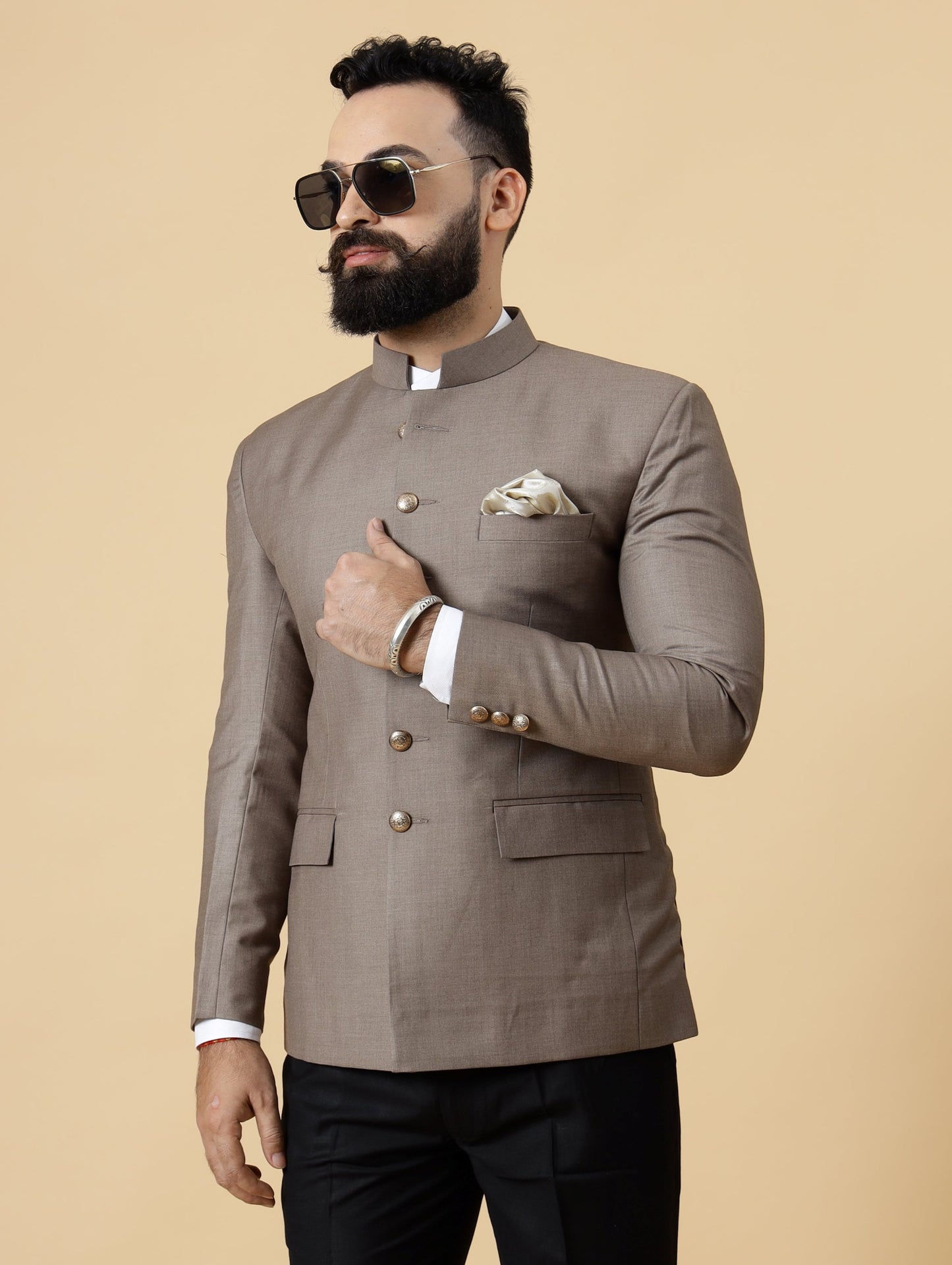 Mink Brown Jodhpuri Blazer with Black Trouser| Perfect for Wedding and Casual wear|