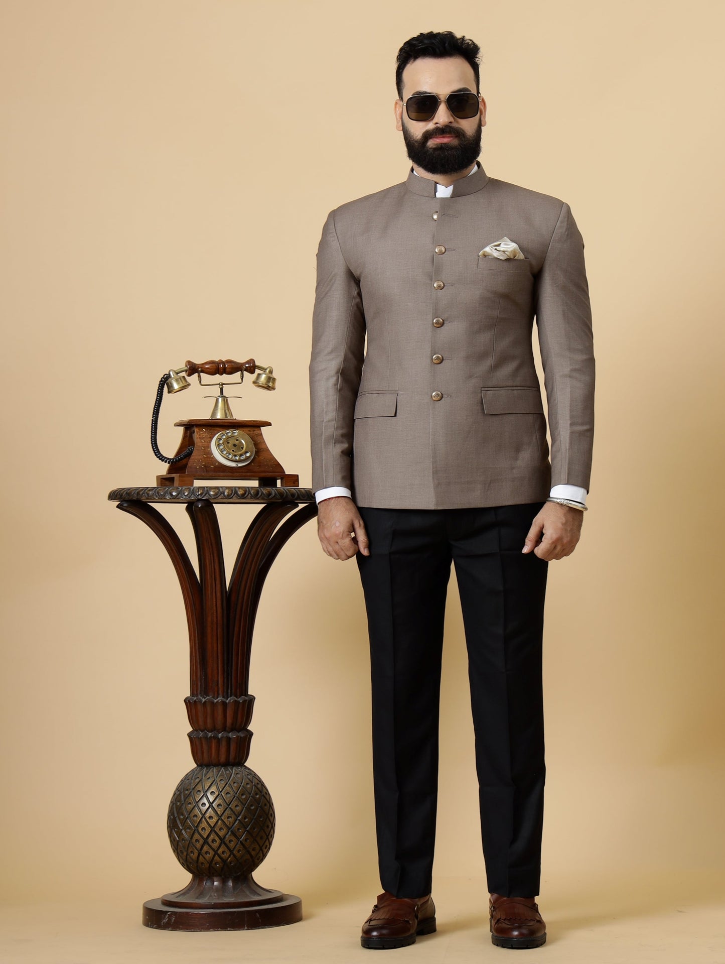 Mink Brown Jodhpuri Blazer with Black Trouser| Perfect for Wedding and Casual wear|