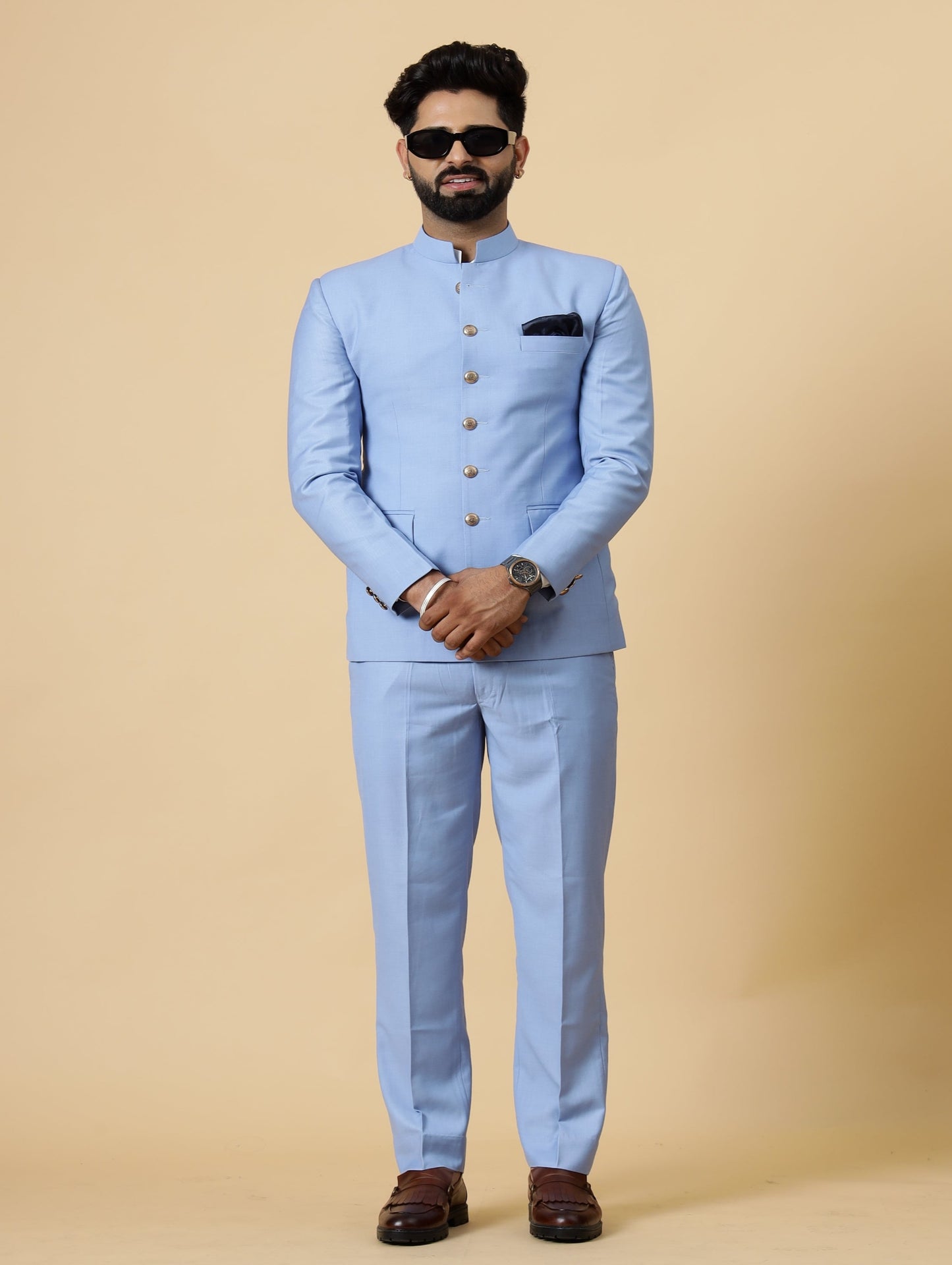 Traditional Corn-Flower Blue Jodhpuri Suit | Perfect for Wedding and Casual wear|