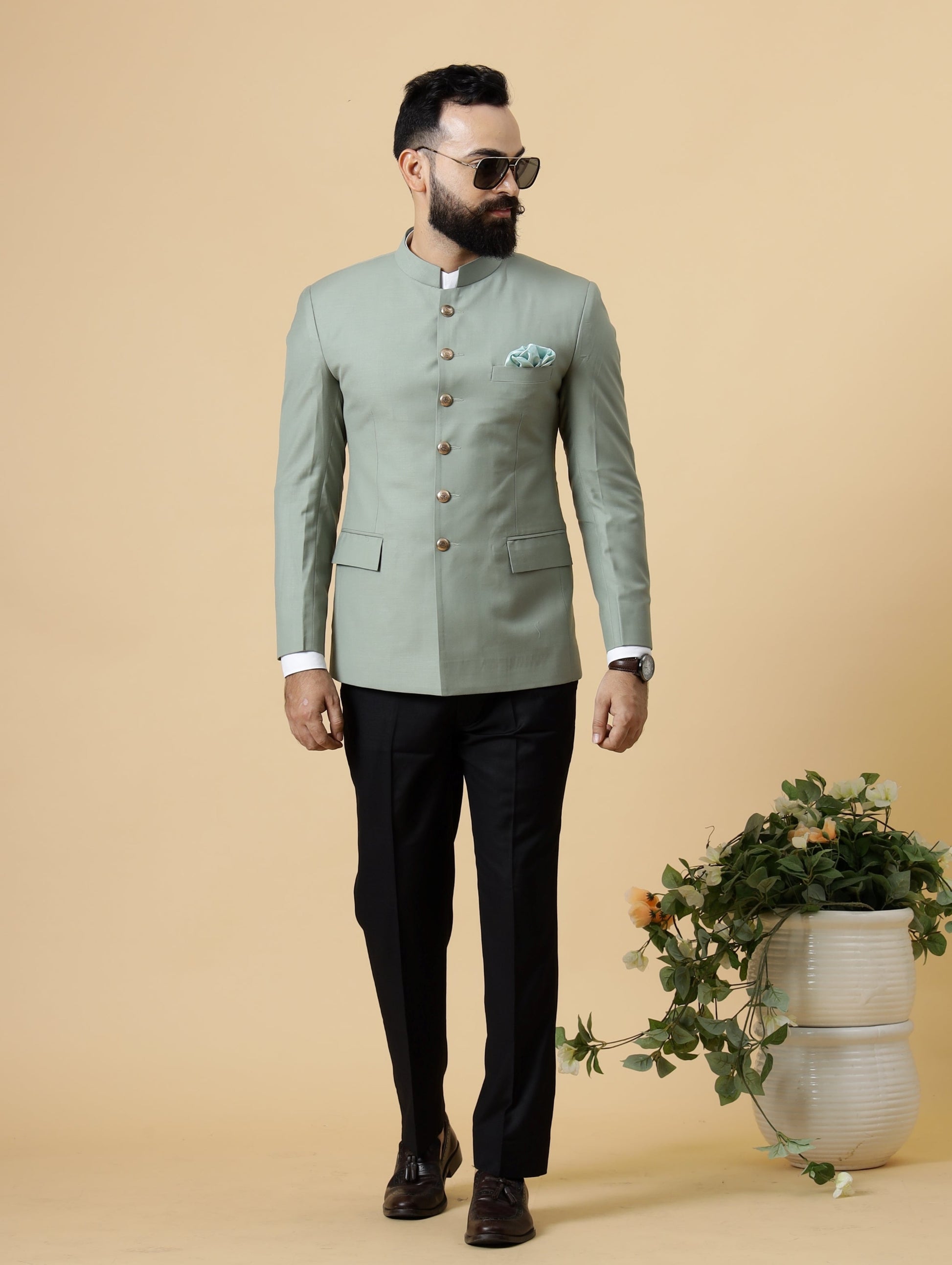 Marriage Blazer For Bride Moss Green Jodhpuri Blazer With Black