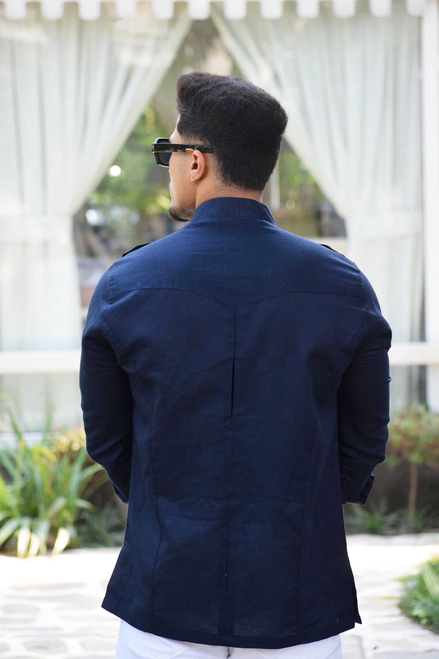 Navy Blue Color Turkish Linen Hunting Shirt
