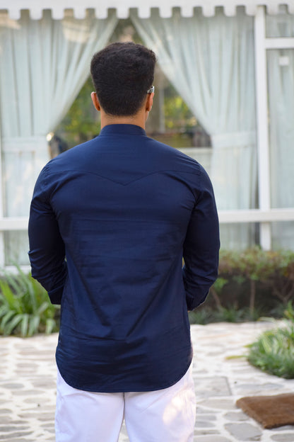 Navy Blue Mandarin Collar Short Kurta