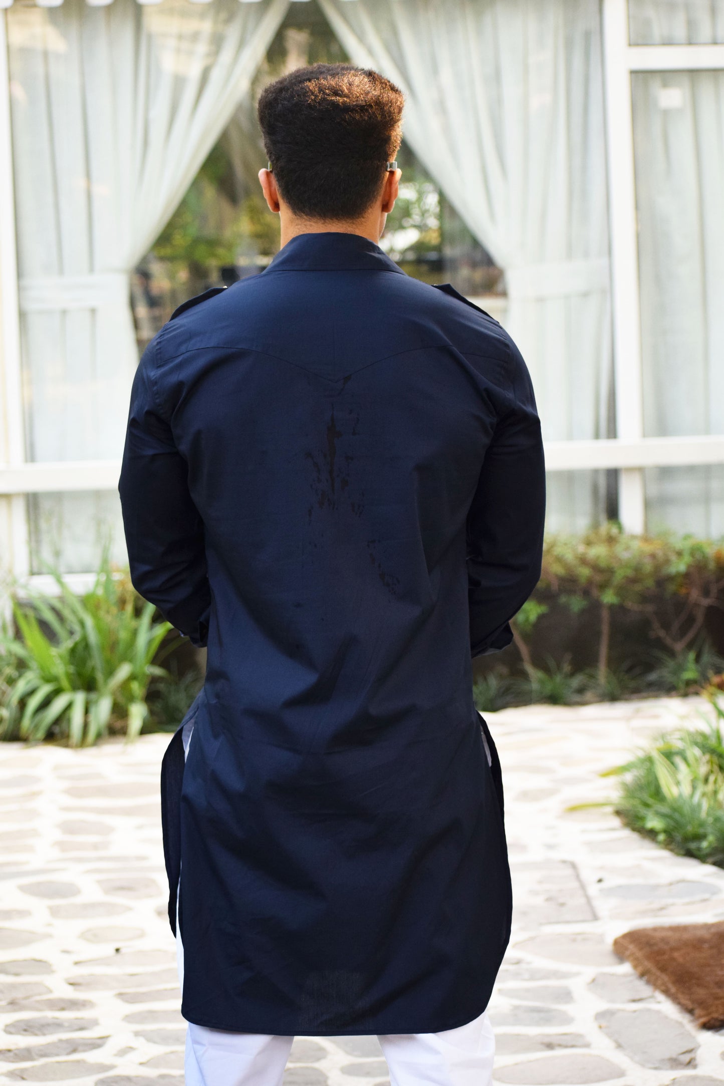Navy Blue Short Hunting Style Kurta-Pajama set