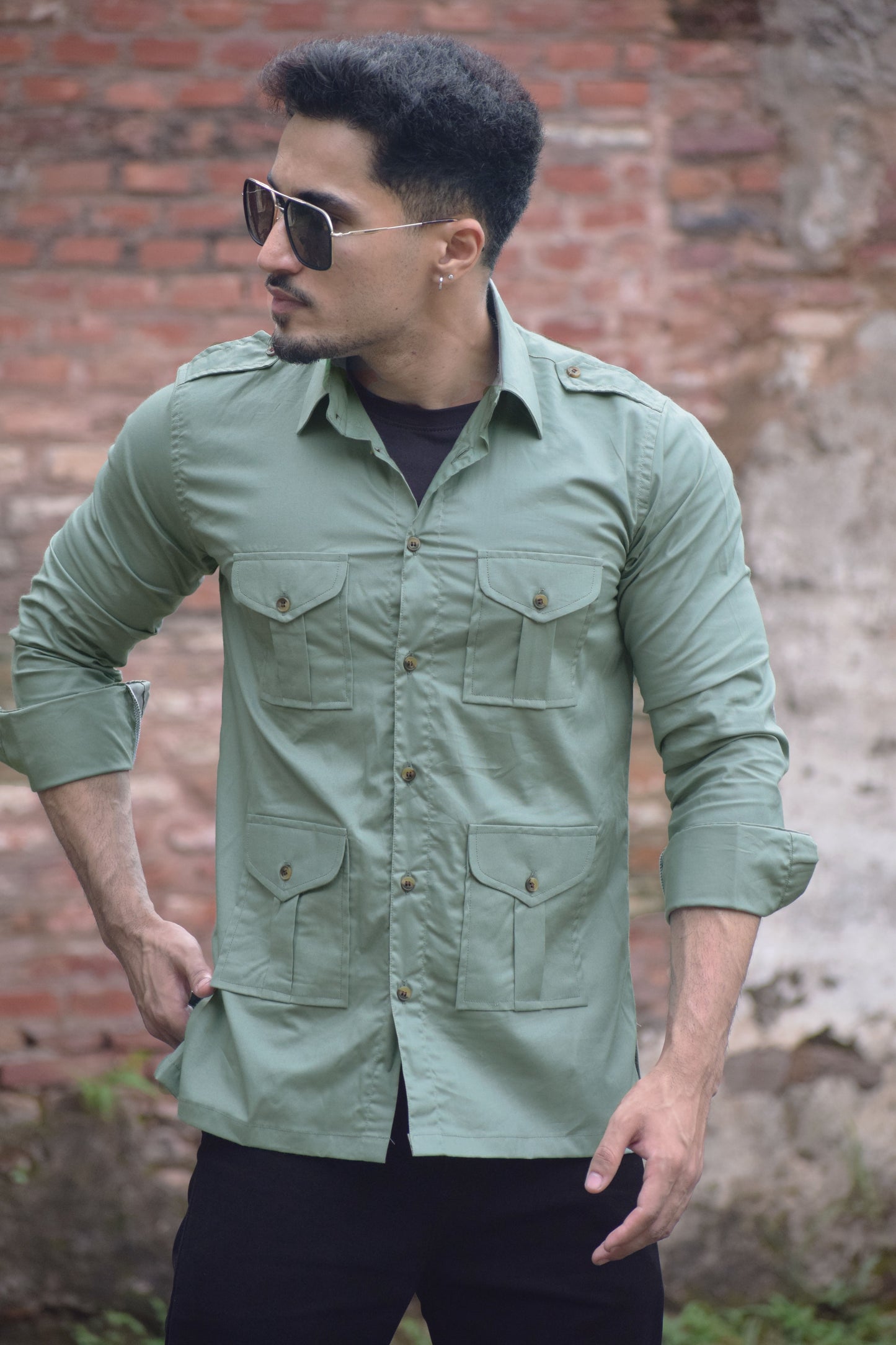 Sage Green Color Hunting Style Shirt