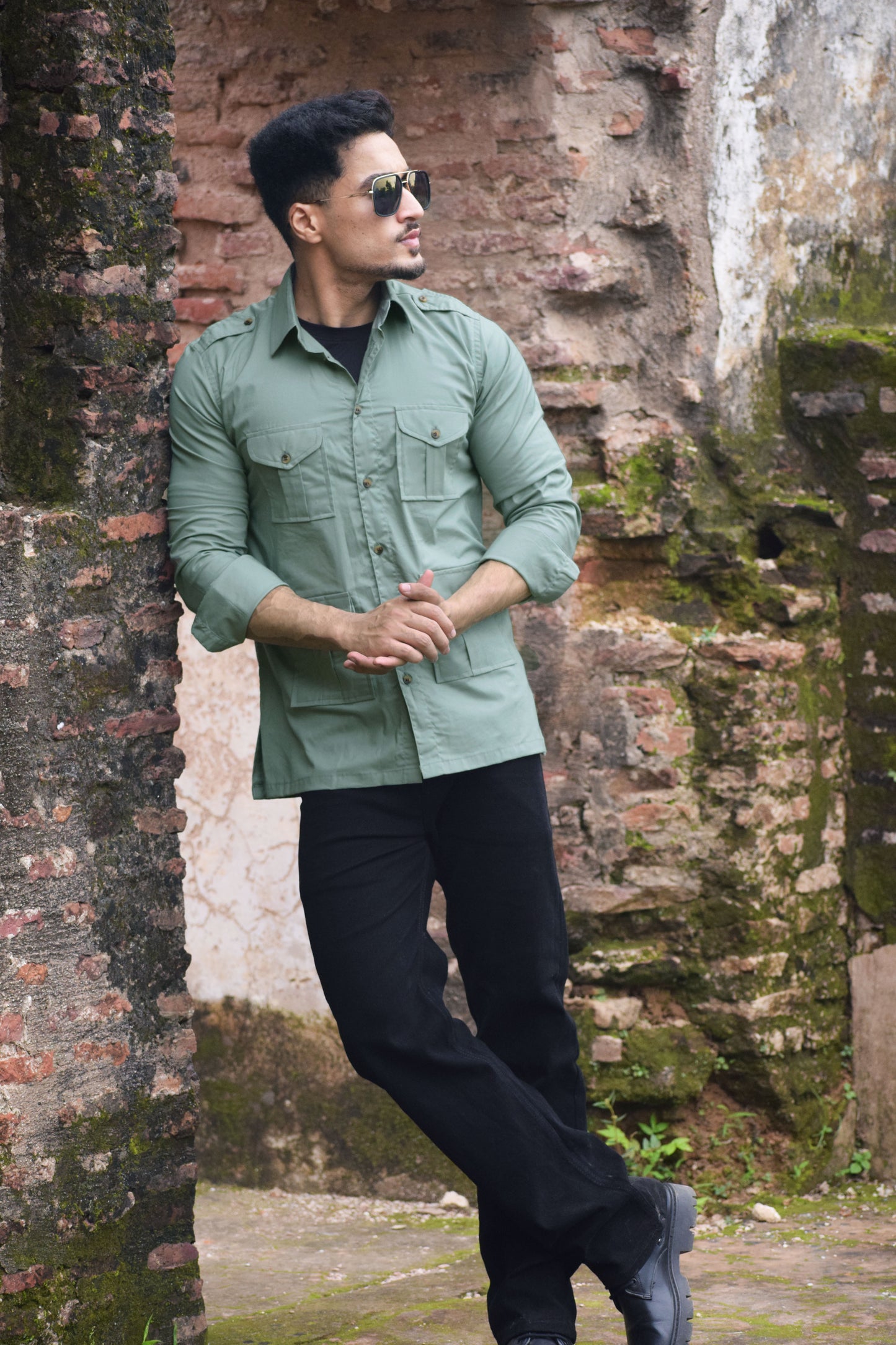 Sage Green Color Hunting Style Shirt