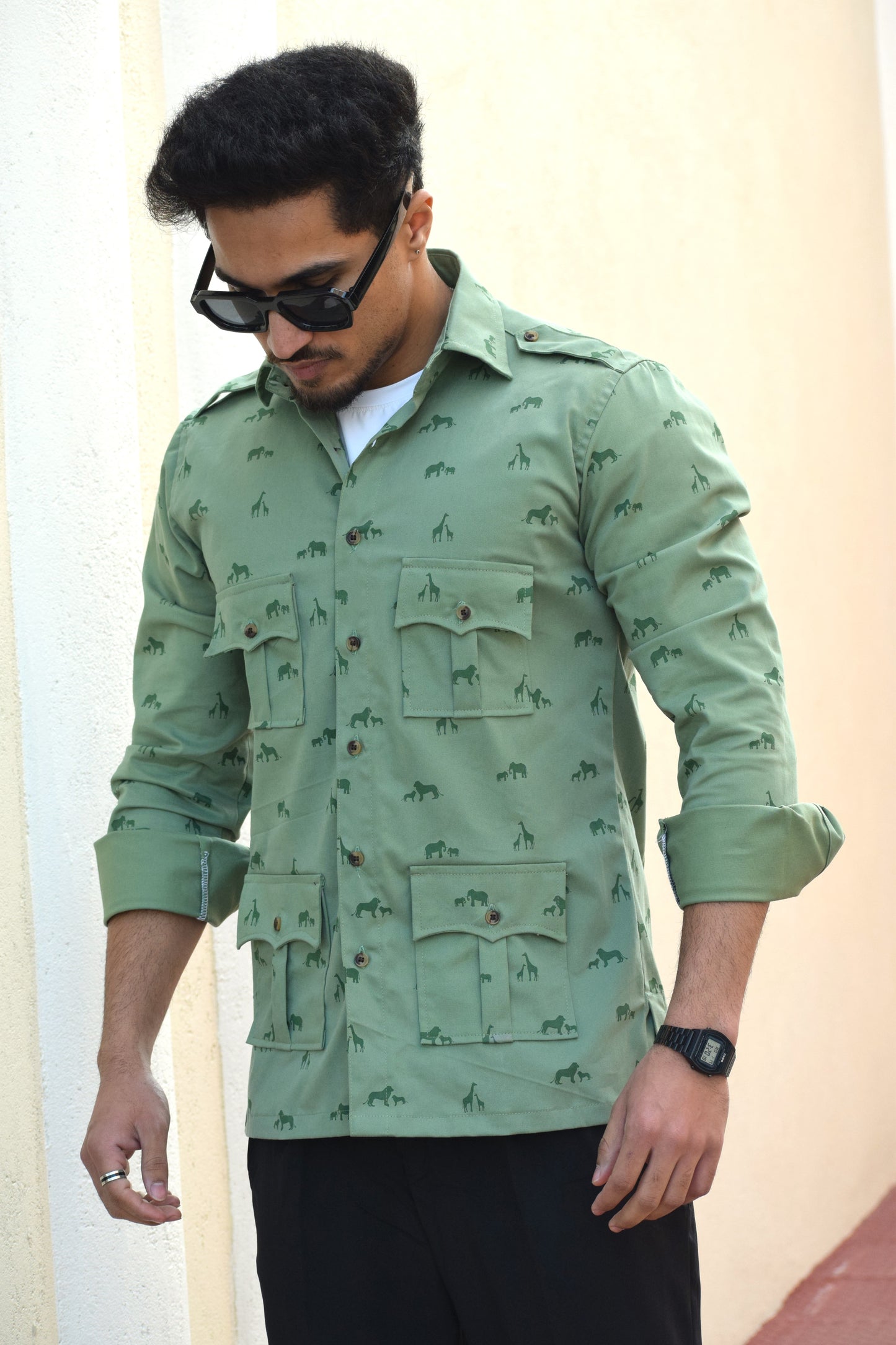 Mint Green Safari Spirit Hunting Style Shirt