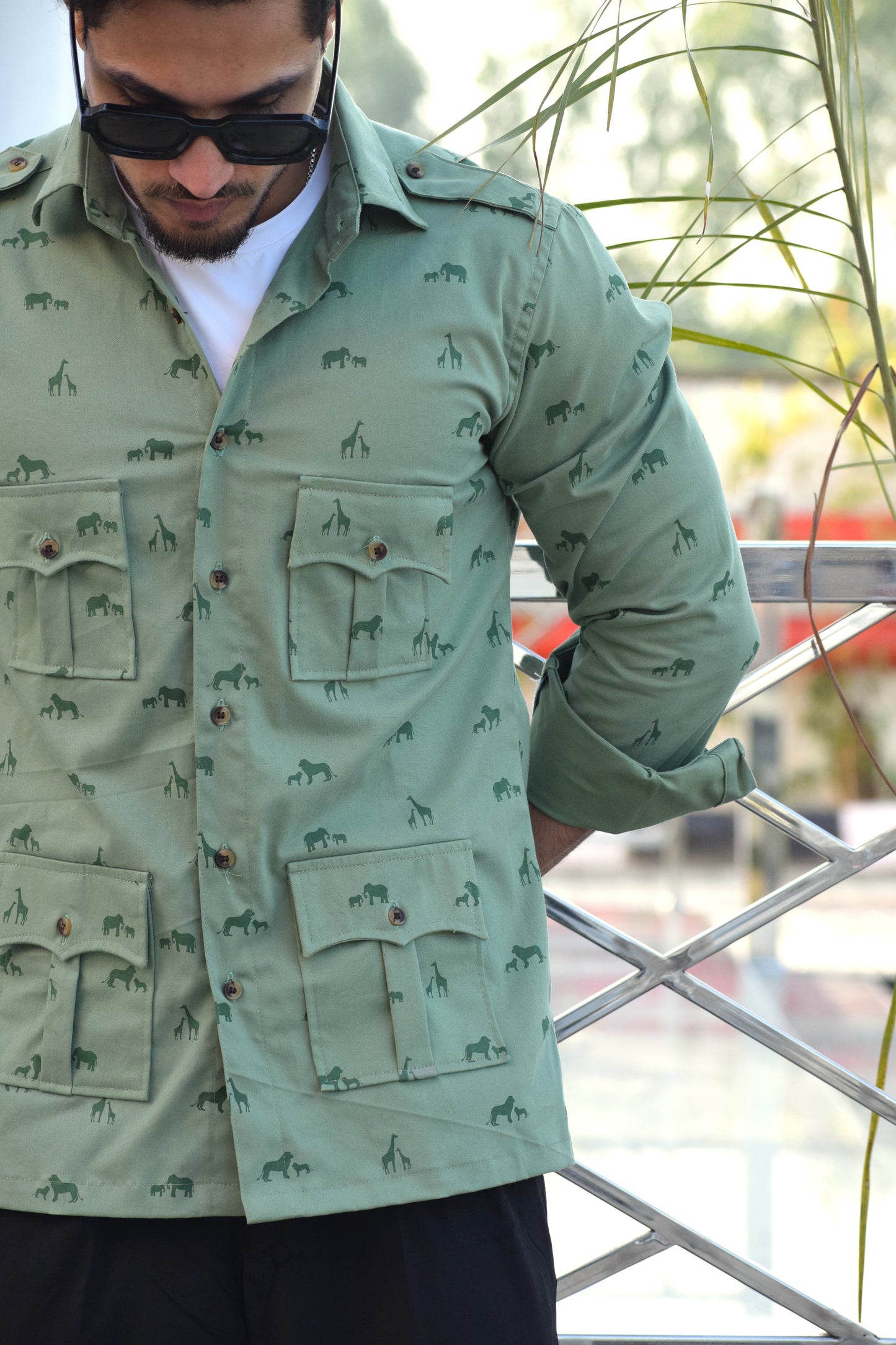 Mint Green Safari Spirit Hunting Style Shirt