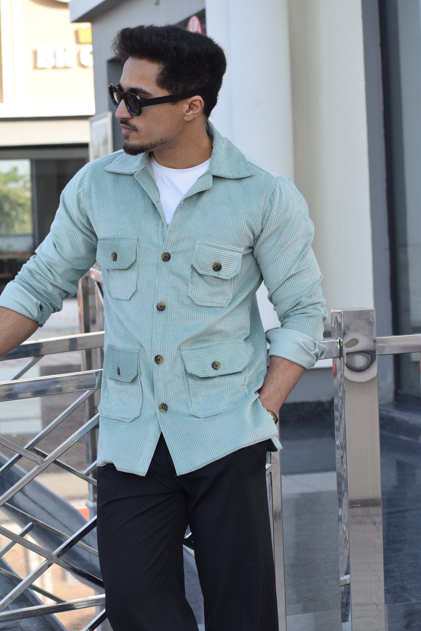 Ocean Blue Corduroy Hunting Shacket for Men