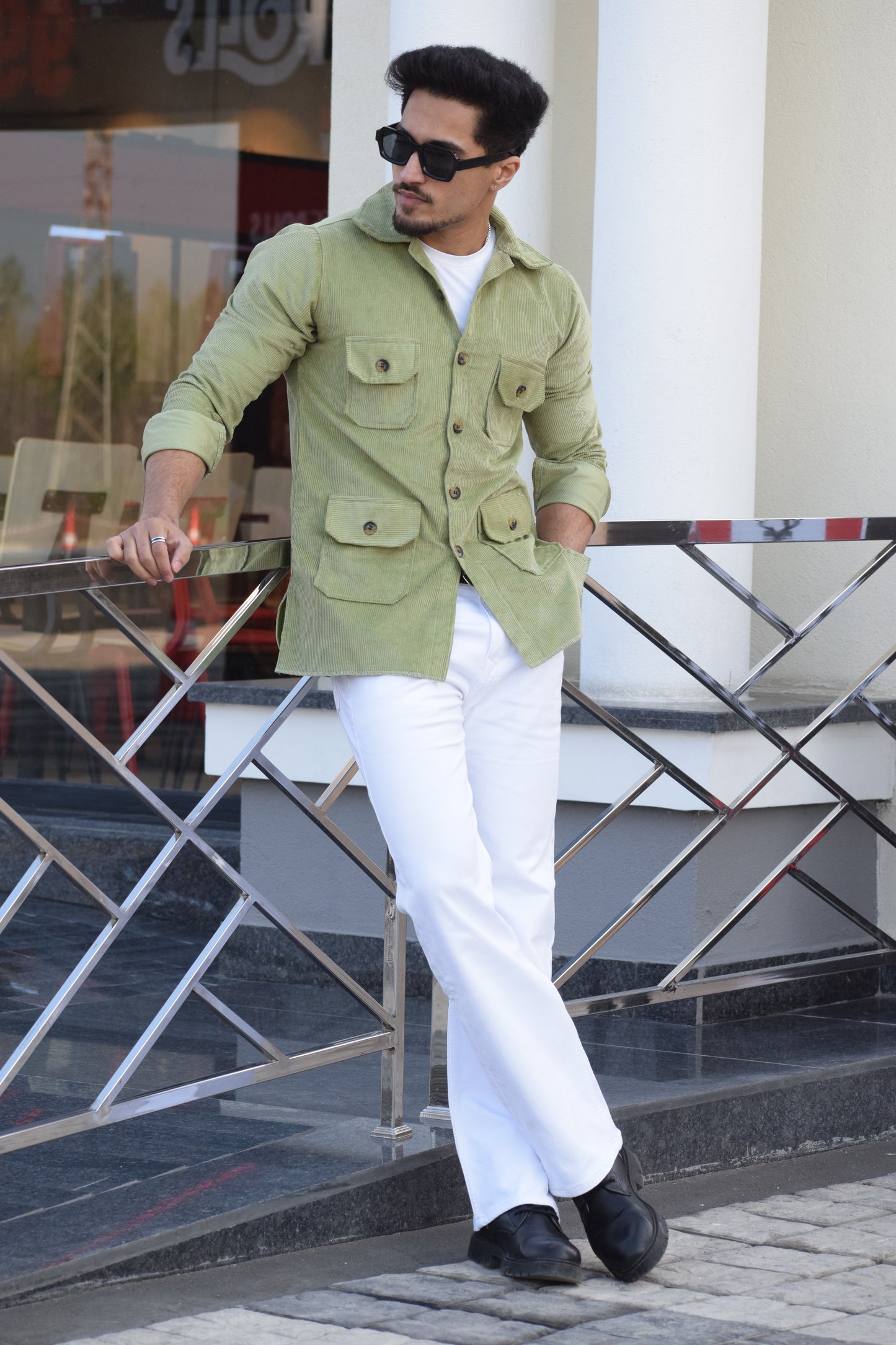 Light Green Corduroy Hunting Shacket for Men