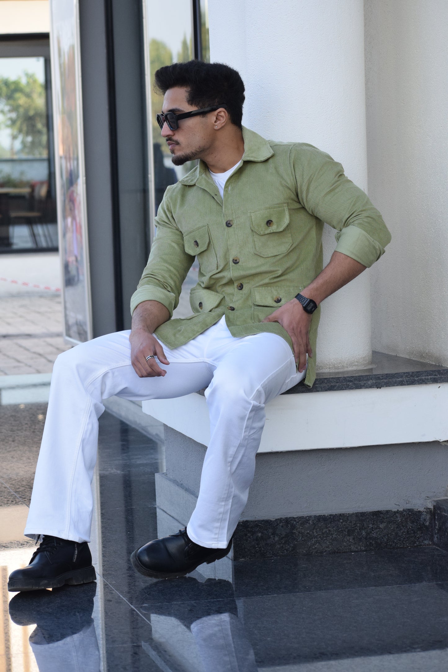 Light Green Corduroy Hunting Shacket for Men