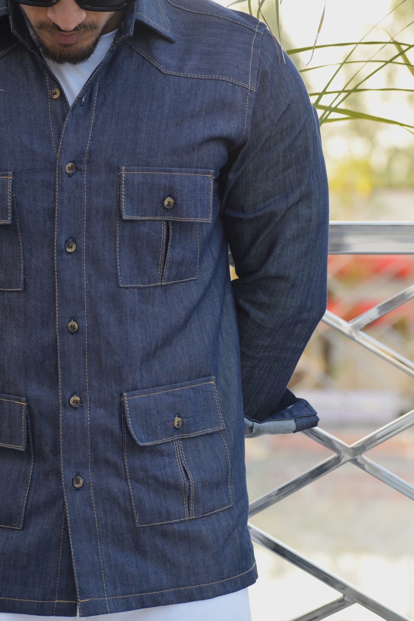 Navy Blue Denim Vintage Hunting Style Shirt