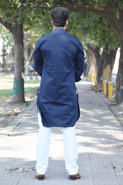 Navy Blue Short Hunting Style Kurta-Pajama set