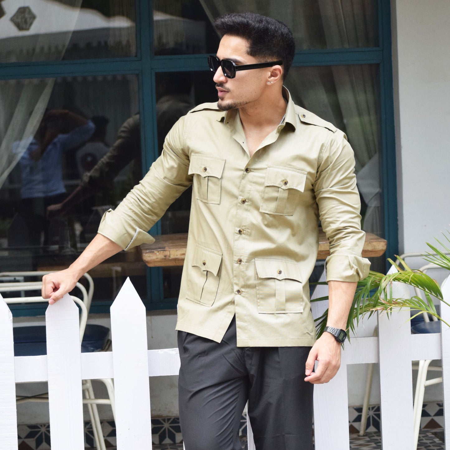 Moss Green Color Turkish Linen Hunting Shirt