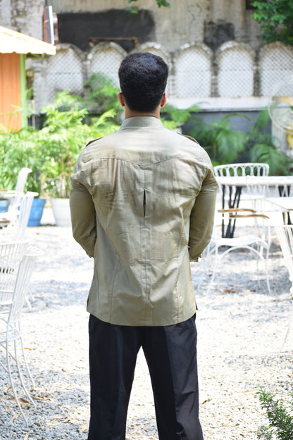 Moss Green Color Turkish Linen Hunting Shirt