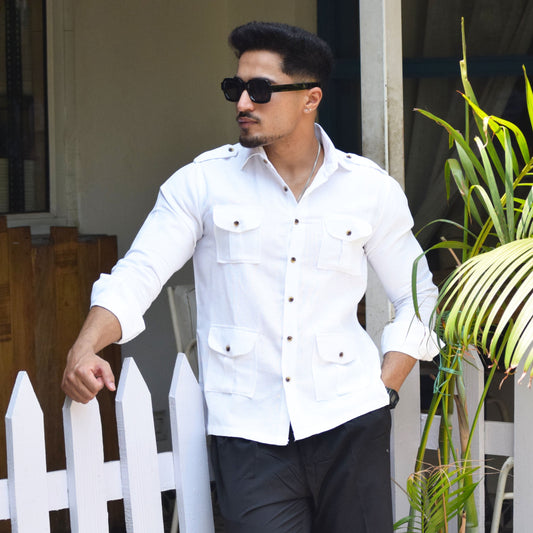 Cotton Linen White Hunting Shirt