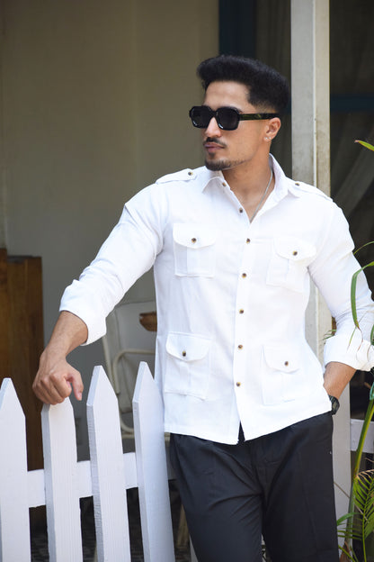 Cotton Linen White Hunting Shirt