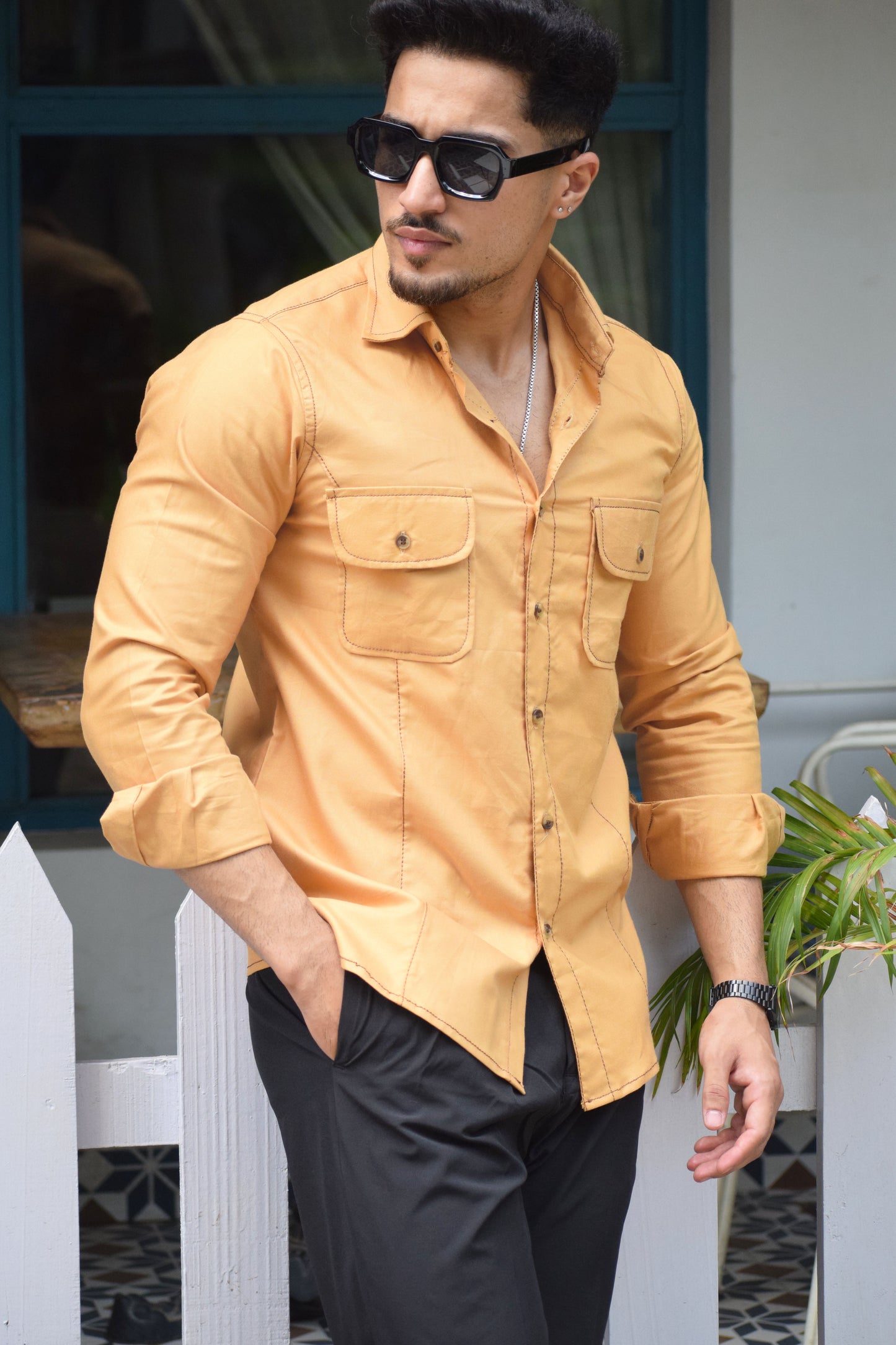 Contrast Stitch Mustard Oxford Shirt