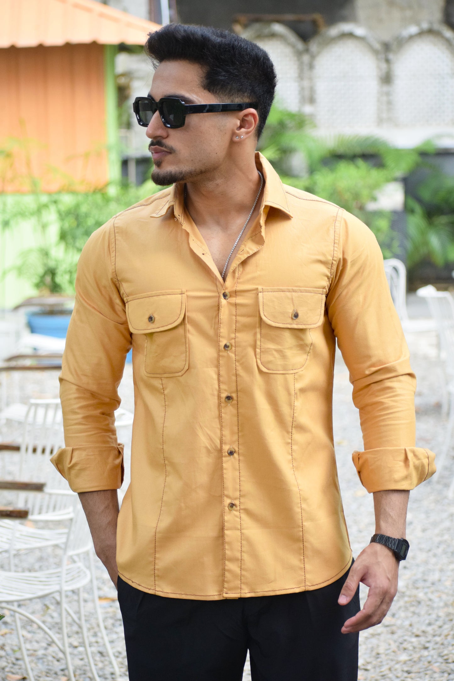 Contrast Stitch Mustard Oxford Shirt