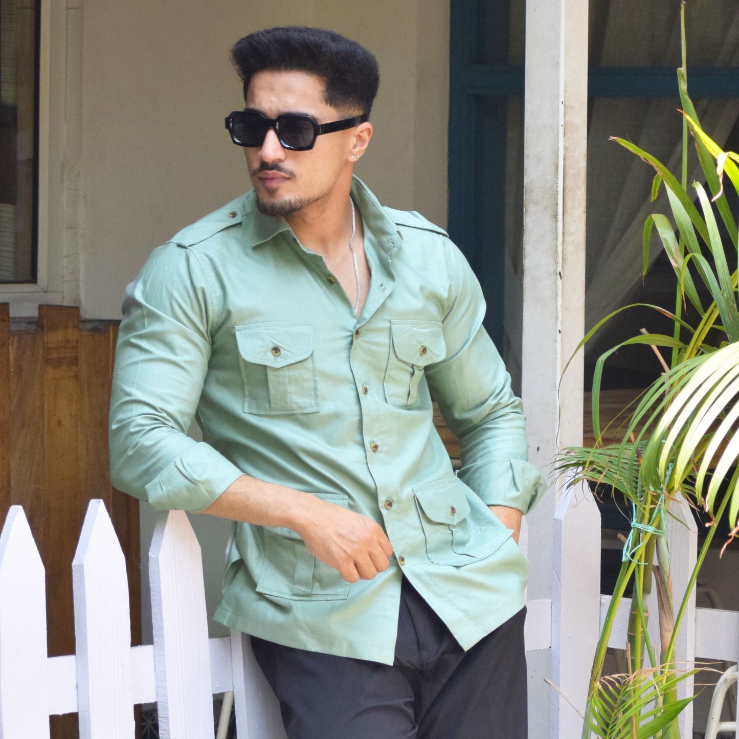 Oxford Mint-Green Hunting Style Shirt