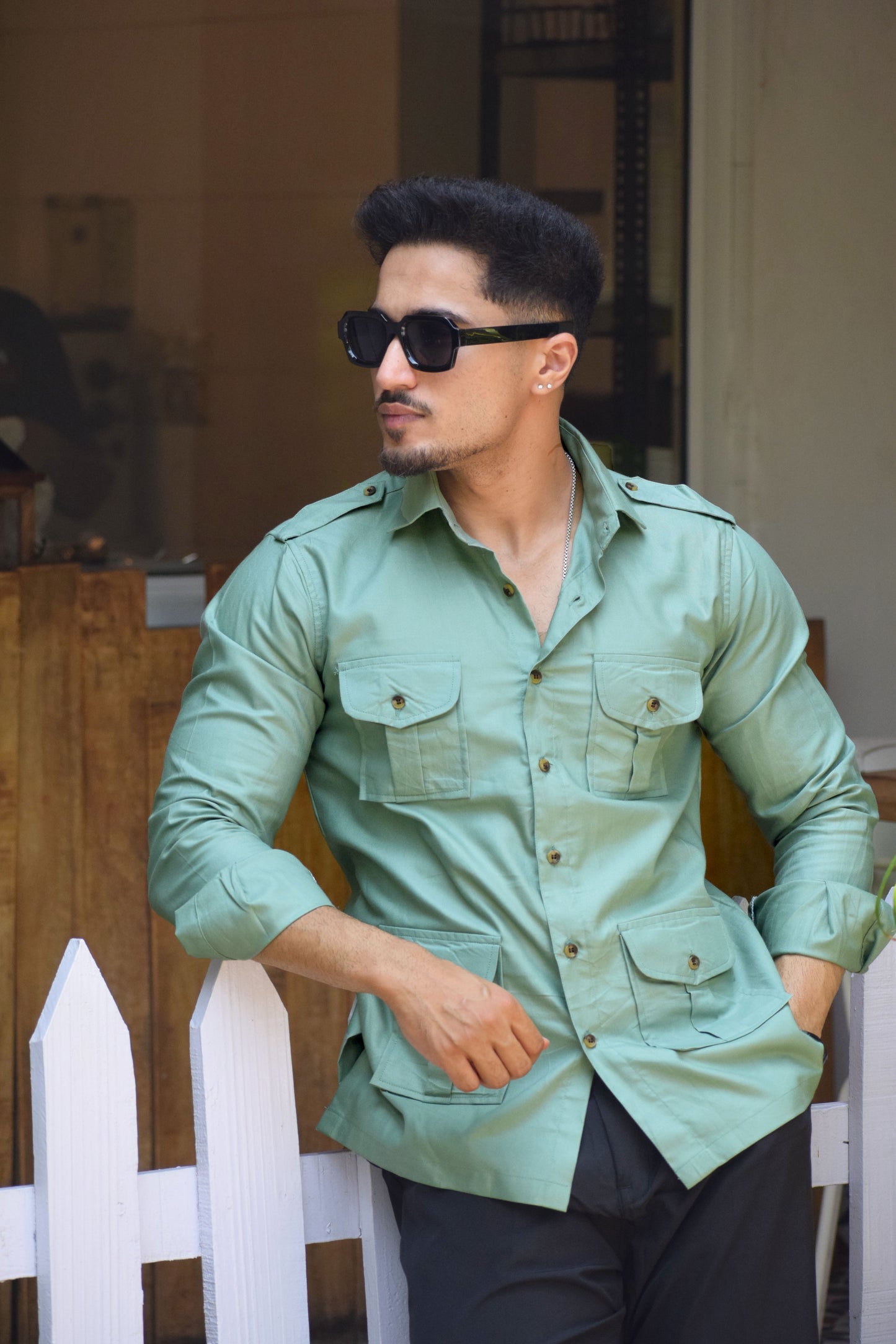 Oxford Mint-Green Hunting Style Shirt