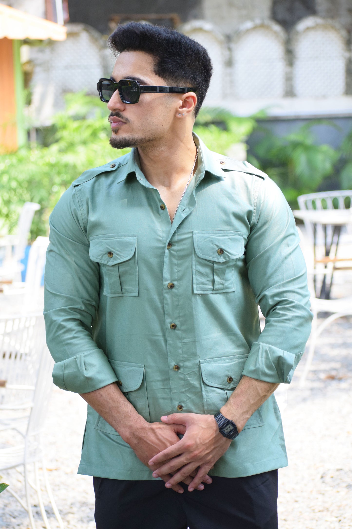 Oxford Mint-Green Hunting Style Shirt