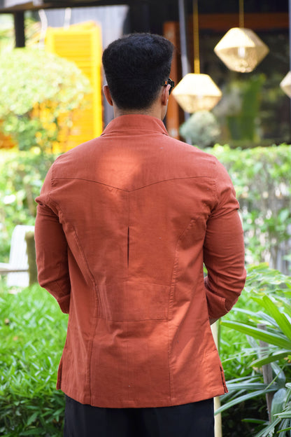 Rust-Orange Cotton Twill Hunting Style Shirt