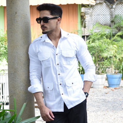 Premium Textured White Hunting Style Shirt