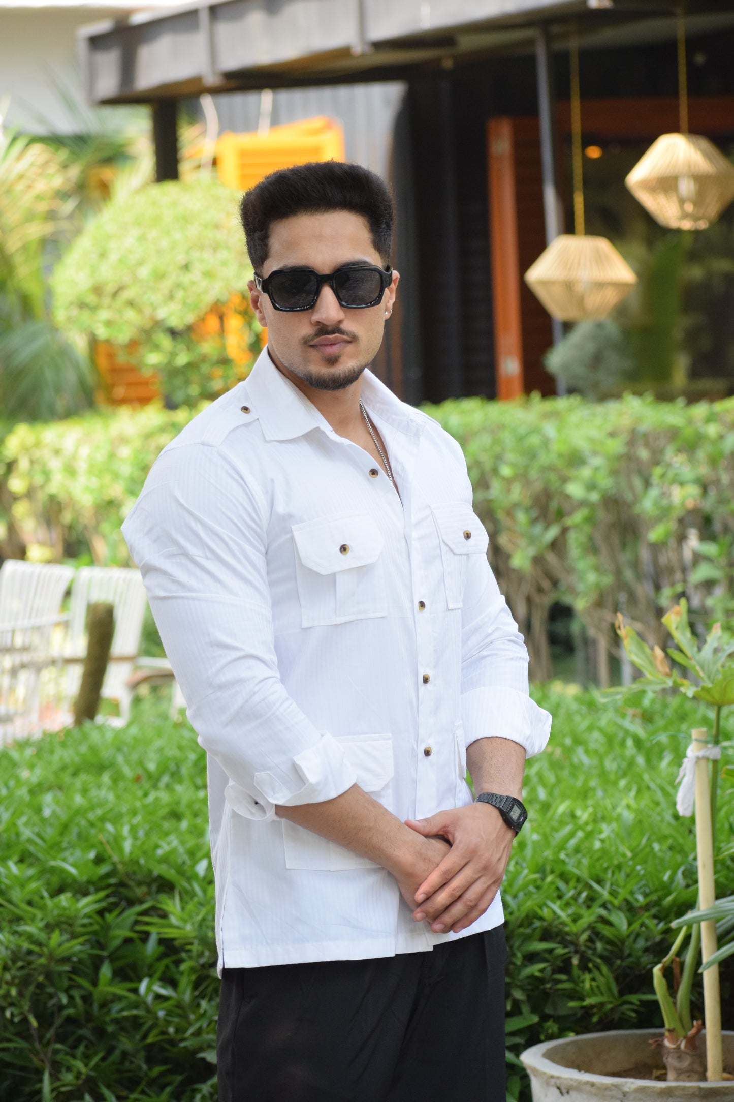 Premium Textured White Hunting Style Shirt