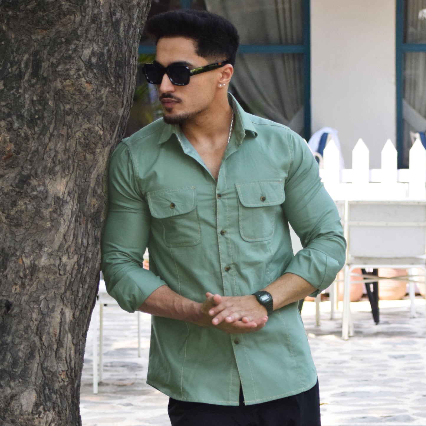 Contrast Stitch Mint-Green Oxford Shirt