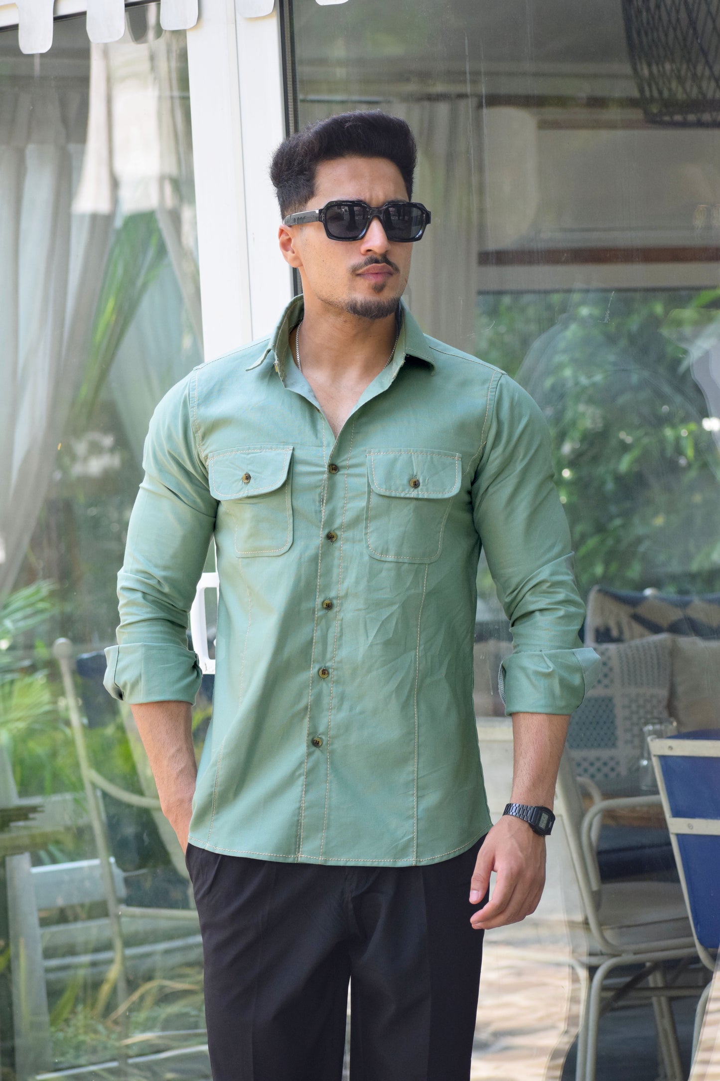 Contrast Stitch Mint-Green Oxford Shirt