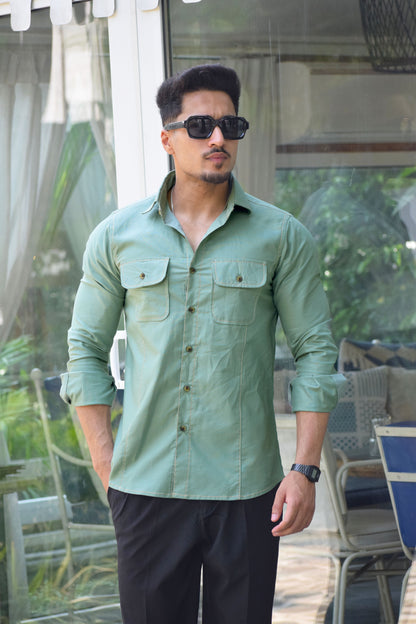 Contrast Stitch Mint-Green Oxford Shirt