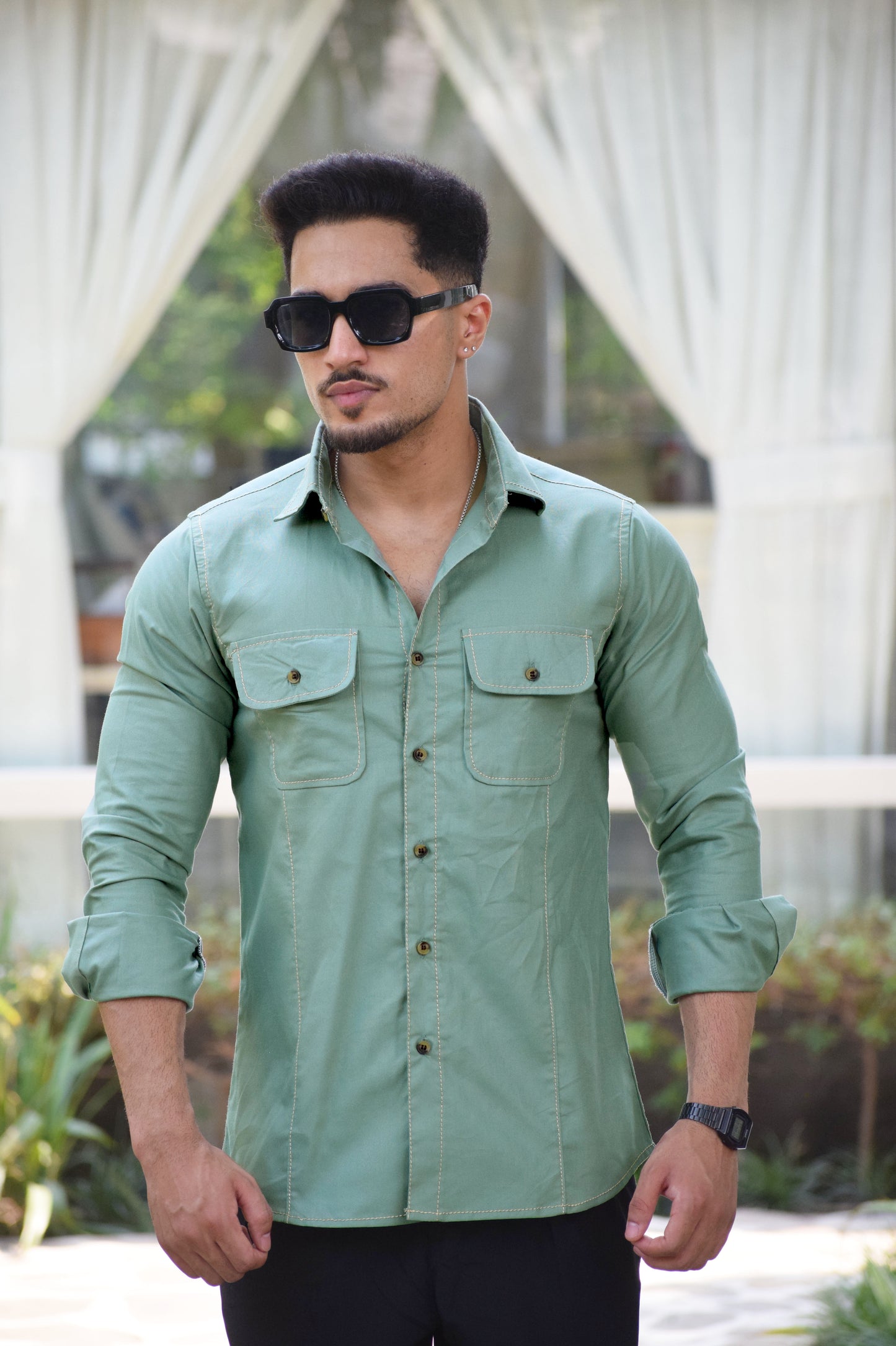 Contrast Stitch Mint-Green Oxford Shirt