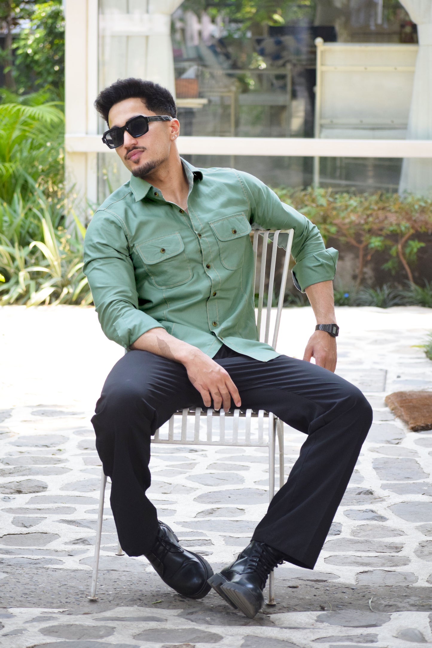 Contrast Stitch Mint-Green Oxford Shirt