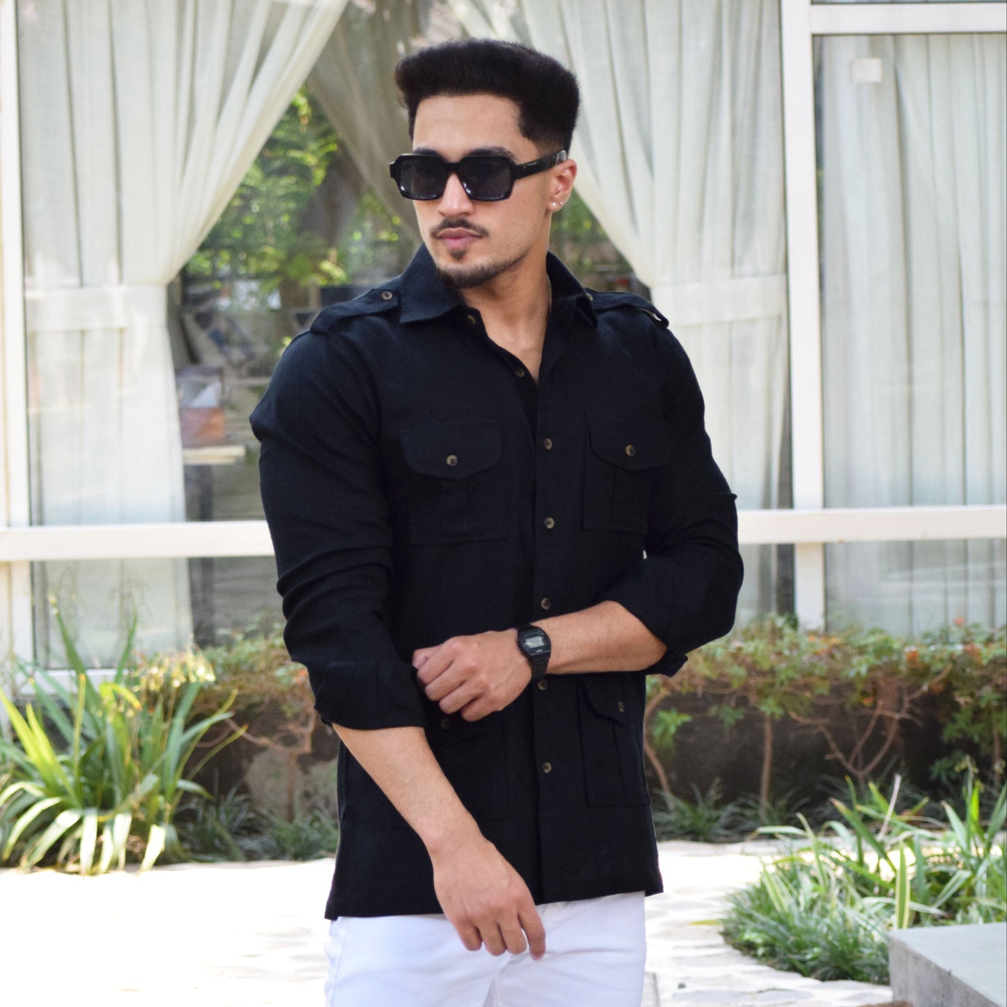 Cotton Linen Black Hunting Shirt