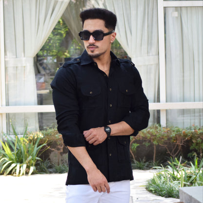 Cotton Linen Black Hunting Shirt