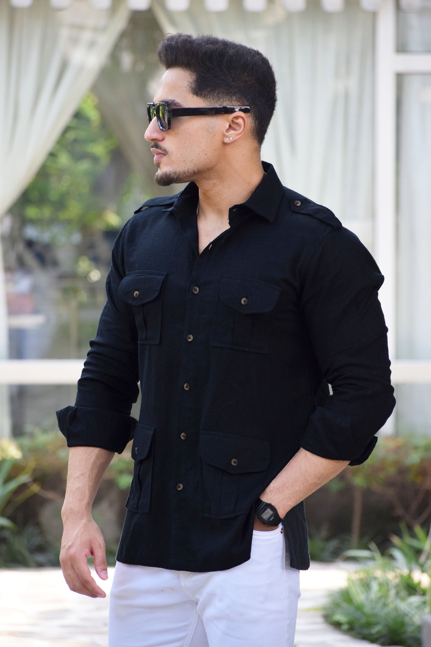 Cotton Linen Black Hunting Shirt