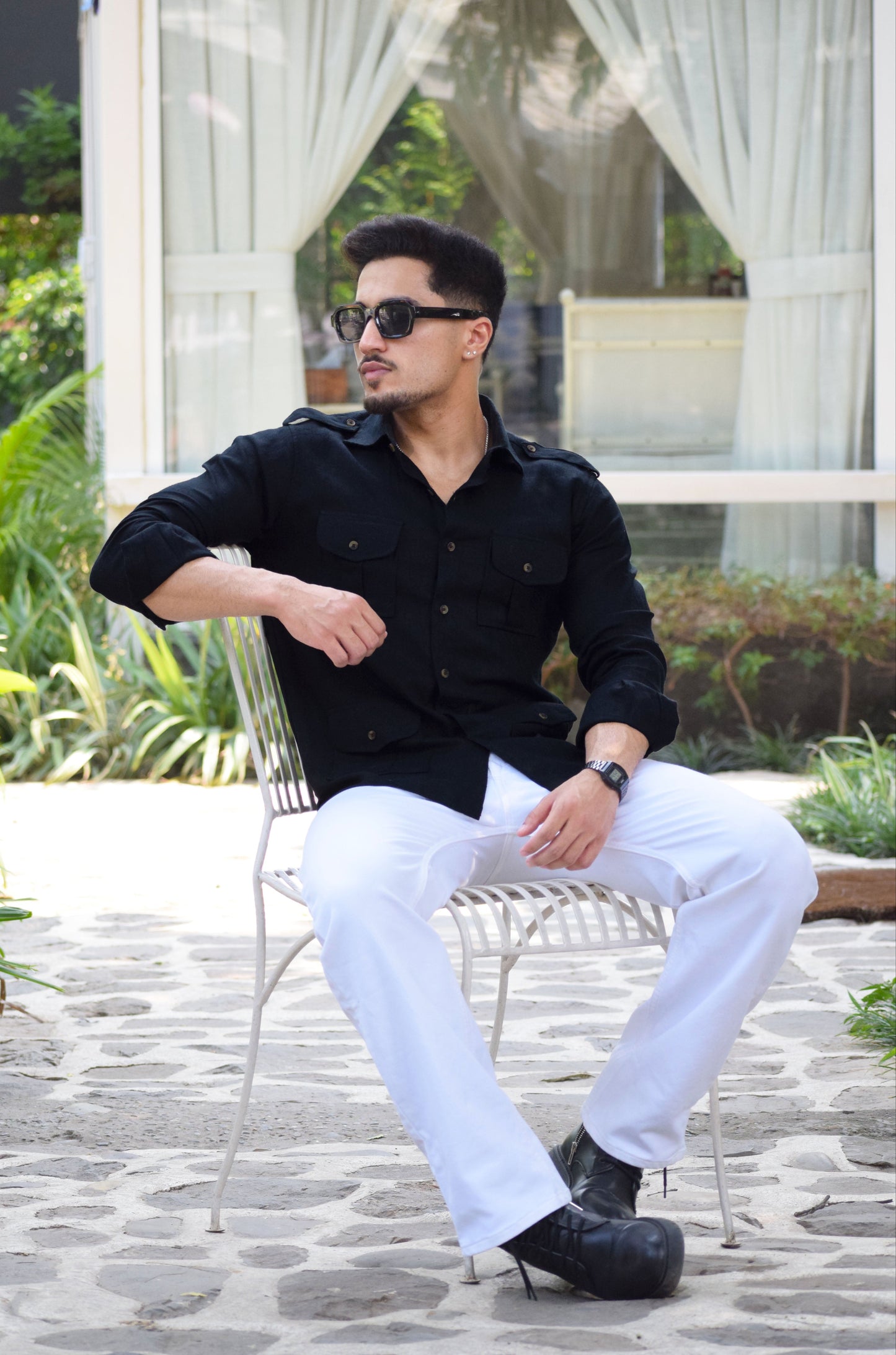 Cotton Linen Black Hunting Shirt