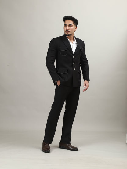 Classic Black Celebration Blazer with Contrast Pocket Detailing
