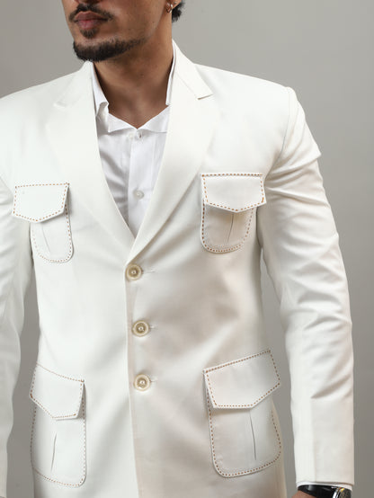 Ivory Celebration Blazer with Signature Pocket Detailing